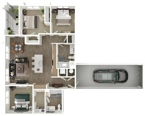 Floor plan for 3 beds, 2 baths, 1242 sqft